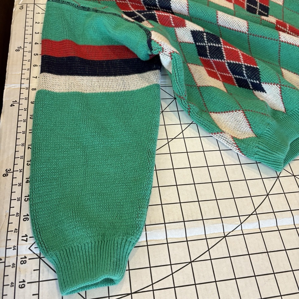 Benetton Vintage Women's Argyle Sweater Preppy Tennis Prep Old Money 100% Cotton - Picture 7 of 9